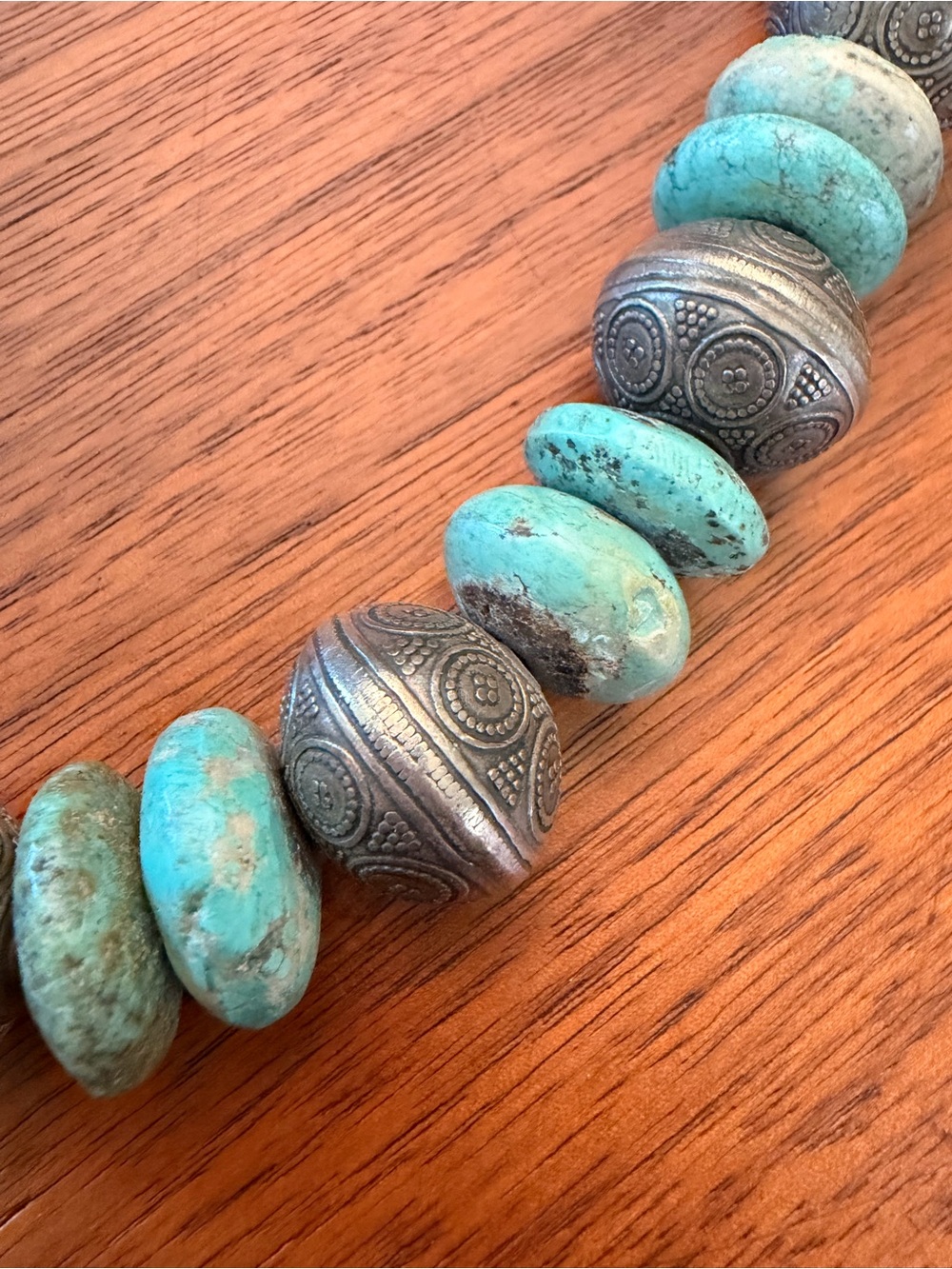 Vintage Moroccan Artisan Necklace - Turquoise and Silver Beads - Picture 4 of 4